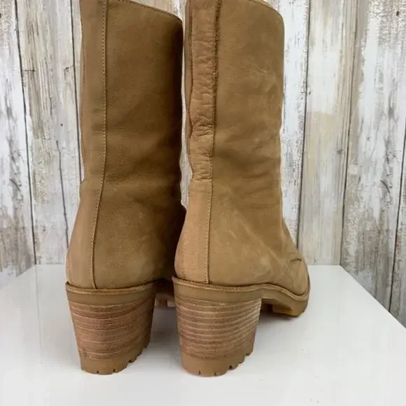 David Aaron Mid Calf Tan Nubuck Leather Lace Up Eyelet Heeled Boots 7 M Spain - Picture 7 of 11